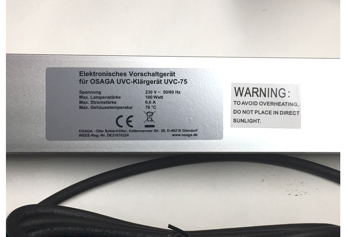 OSAGA Netzteil für UV-C 75 W Techn. Daten