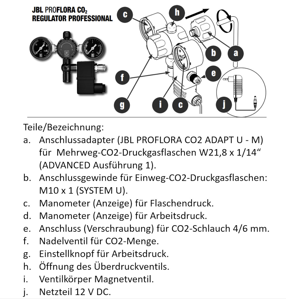 JBL PROFLORA CO2 REGULATOR PROFESSIONAL Funktionsübersicht