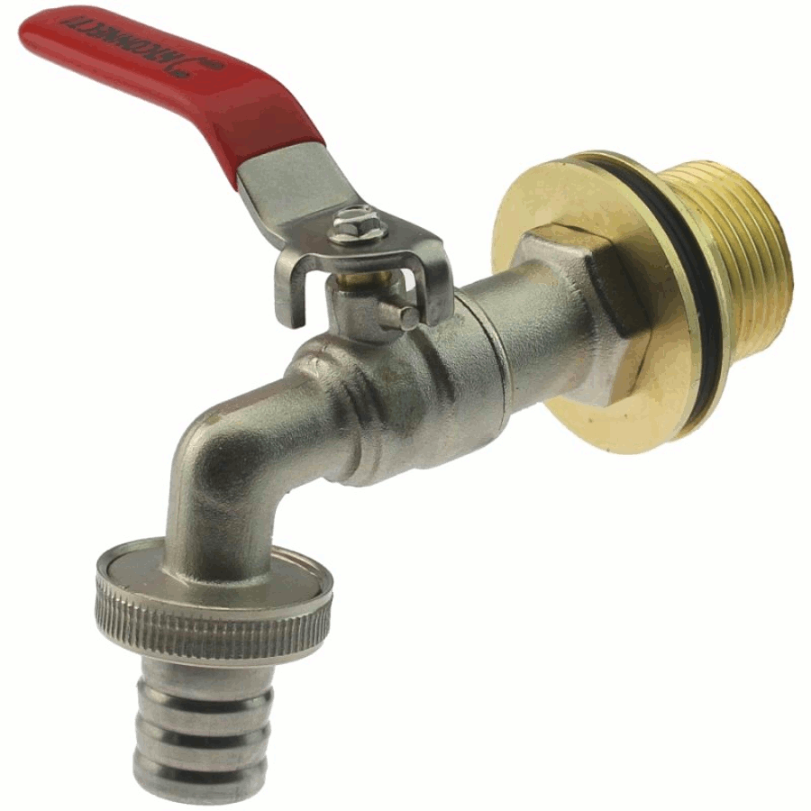 Messing Schottverschraubung mit Messing Wasserhahn 3/4" im Detail