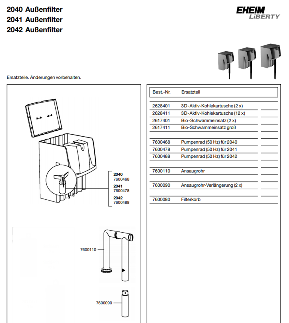 Eheim Ansaugrohr 2040-41-42 Liberty Anhängefilter