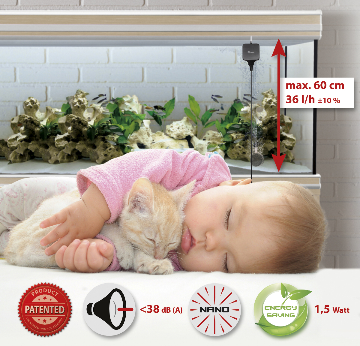 HiPumps Piezo Aquarien Luftpumpe Max. Durchfluss Geräusche
