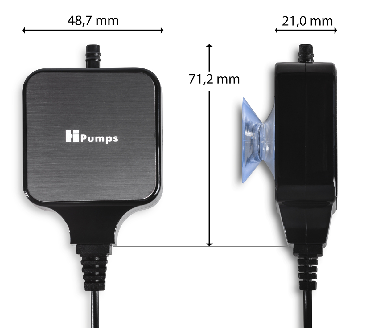 HiPumps Piezo Aquarien Luftpumpe Max. Durchfluss Abmessung